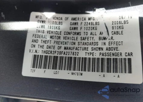 2015 Honda Accord Lx from USA, damaged, VIN 1HGCR2F39FA207832
